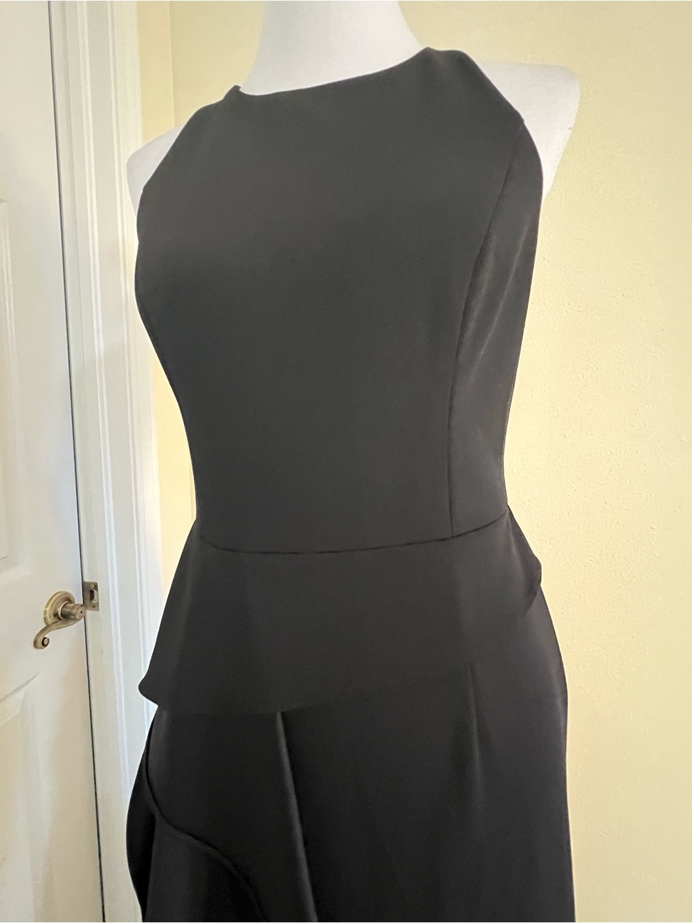 Adrianna Papell 8 Black Mermaid Gown Asymmetrical Ruffle Cascade Formal Evening - Picture 3 of 13